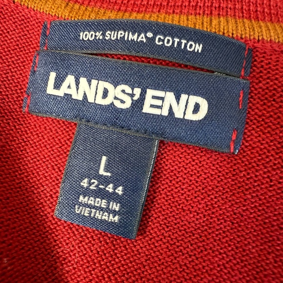 Lands End Supima Cotton Cardigan Sweater Mens Large 42-44 Red Grandpacore - Picture 4 of 9